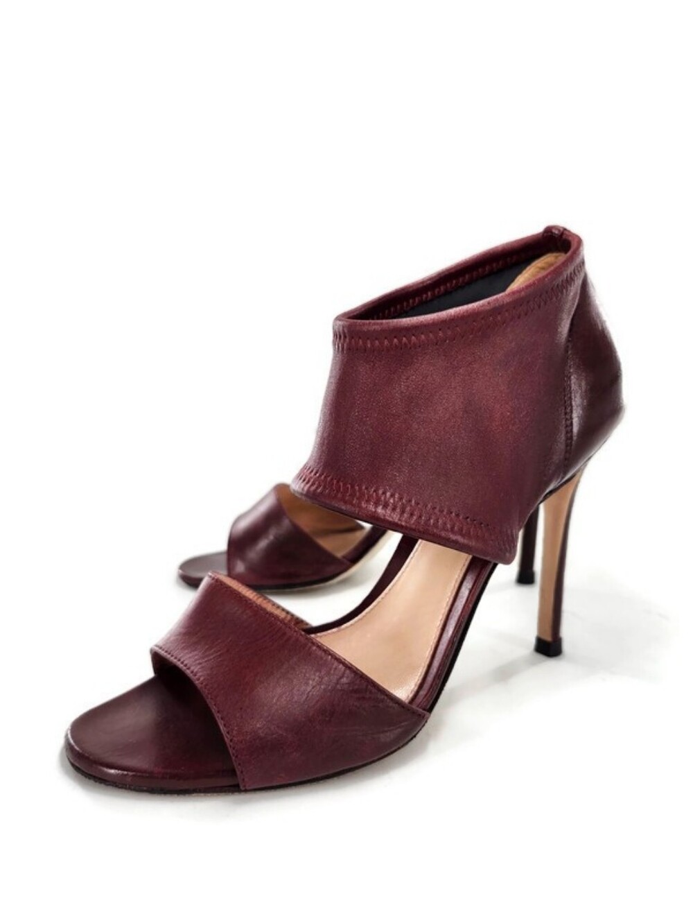 Gianvito Rossi Milano Burgundy Leather Ankle Cuff Open-Toe High Heel Sandals